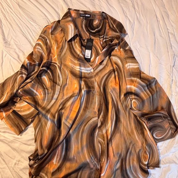 Fashion Nova Swirl Pattern Blouse - Brown and Tan - Picture 3 of 4